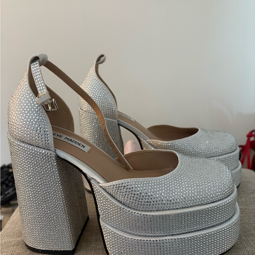 Steve Madden Glittering Silver Platform Shoes